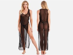 Sexy See-through sides split Dress Deep V Neck Lingerie Dress Nightwear